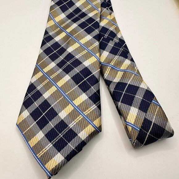 Men's Nautica Wearhouse‎ Regular Yellow And Blue Plaid Neck Tie NWT - Picture 1 of 7